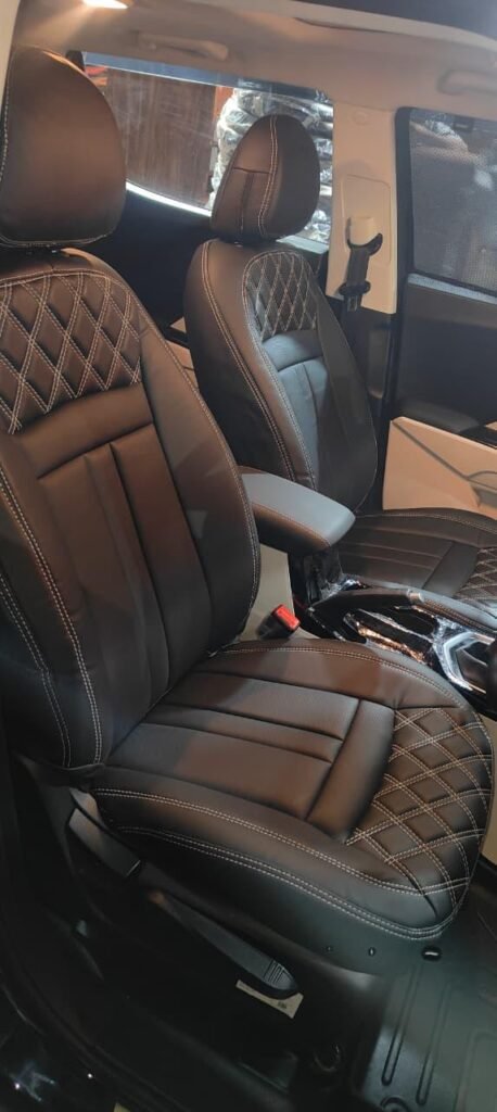 Detailed Thread-work Craft on Leatherette Seat Cover.